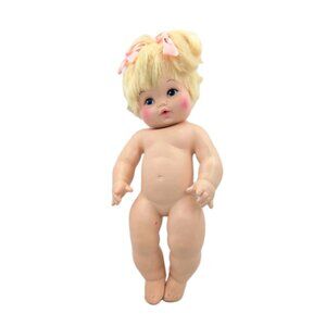 Vintage 12.5” Dublo Drink & Wet Baby Doll  Baby blonde ribbons READ